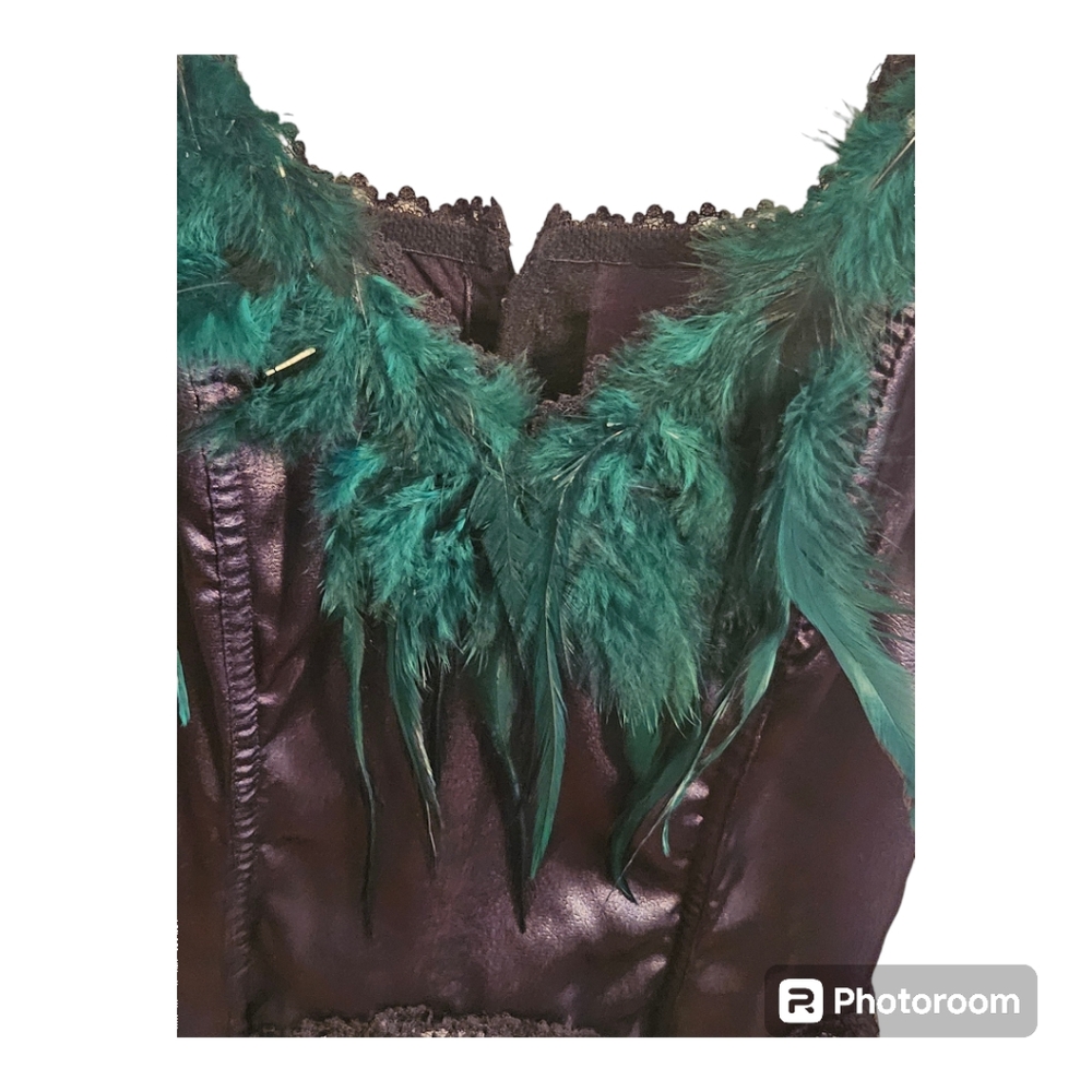 Vintage 1980's Carol Maloney Green Feather Corset - Picture 3 of 8